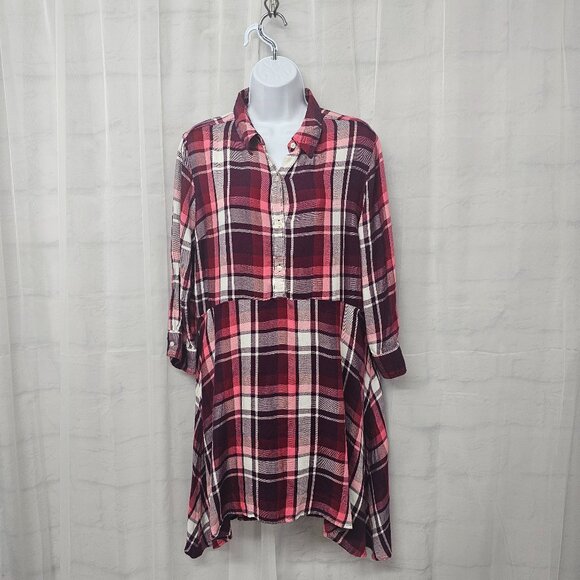 Express Flannel Tunic Plaid Purple Casual Punk Grunge L - Picture 1 of 10